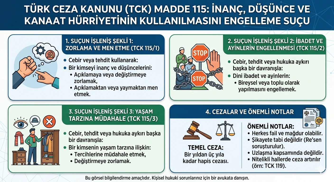 İnanç düşünce ve kanaat hürriyetinin kullanılmasını engelleme suçu